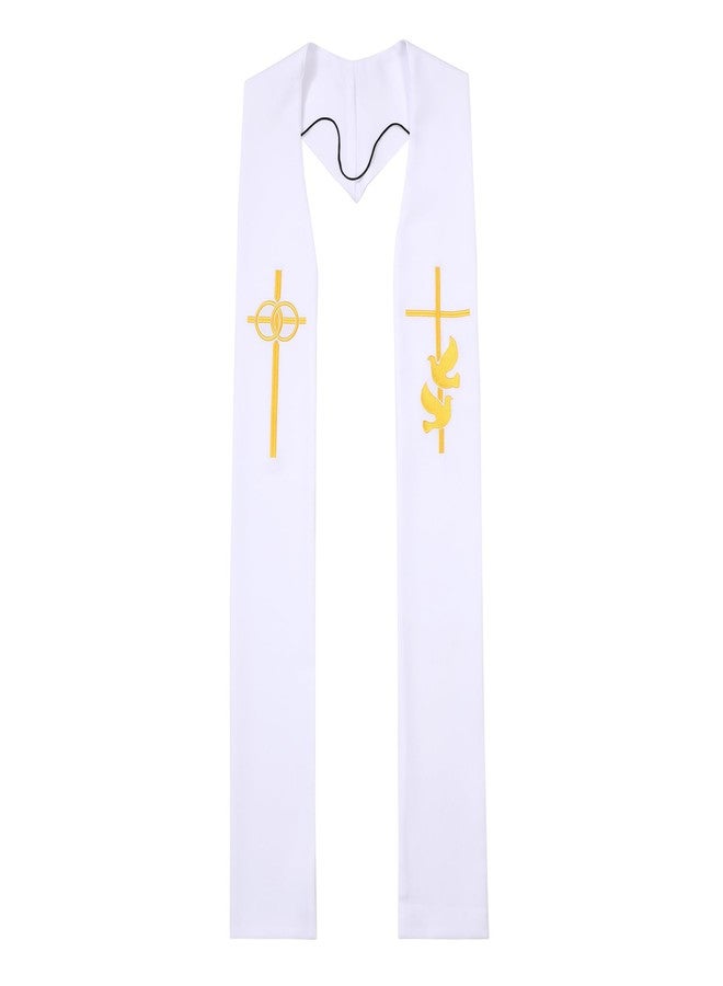 D DODOU Adult Embroidery Clergy Cross Stole for Church Traditional Wedding Pastor Stole (White 1) - Image 1